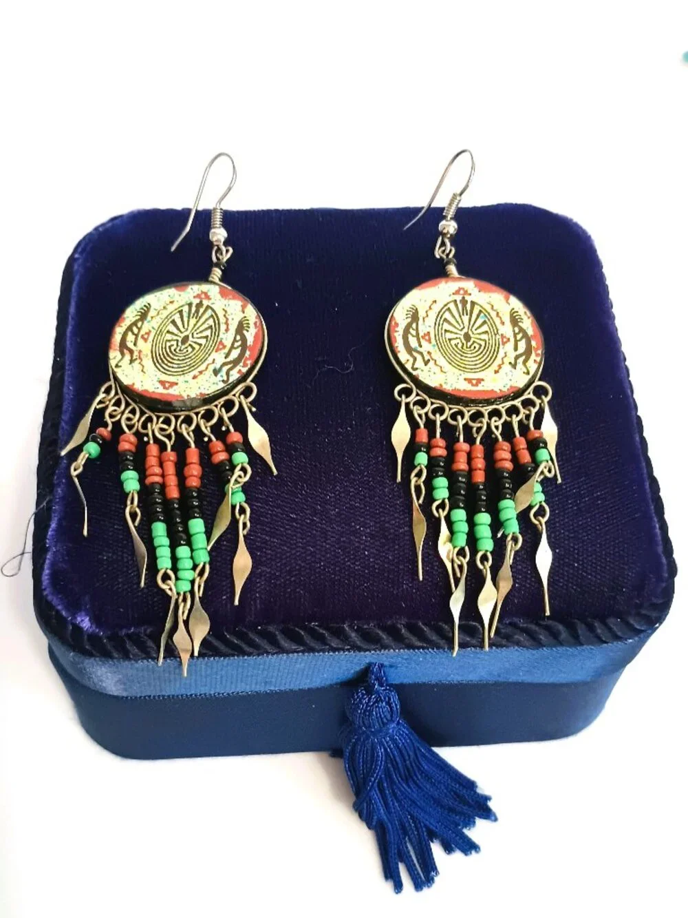 Tribal Style Beaded Dangle Earrings 3.25